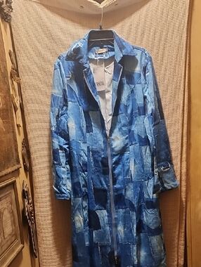 Riverside Blue Patchwork Trench Coat